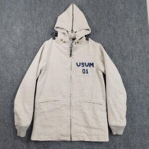Visvim Coat Mens Medium Beige Wool Tweed Hooded Full Zip Lined Parka Japan FLAWS